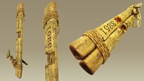 Li-Bu (double dance whistle), eagle bone, cord, resin, abalone shell, Native American (Yuki)